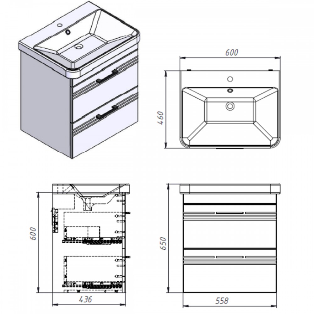 Тумба Devit Urbanis 454060W 60 см с раковиной и черными ручками, белая