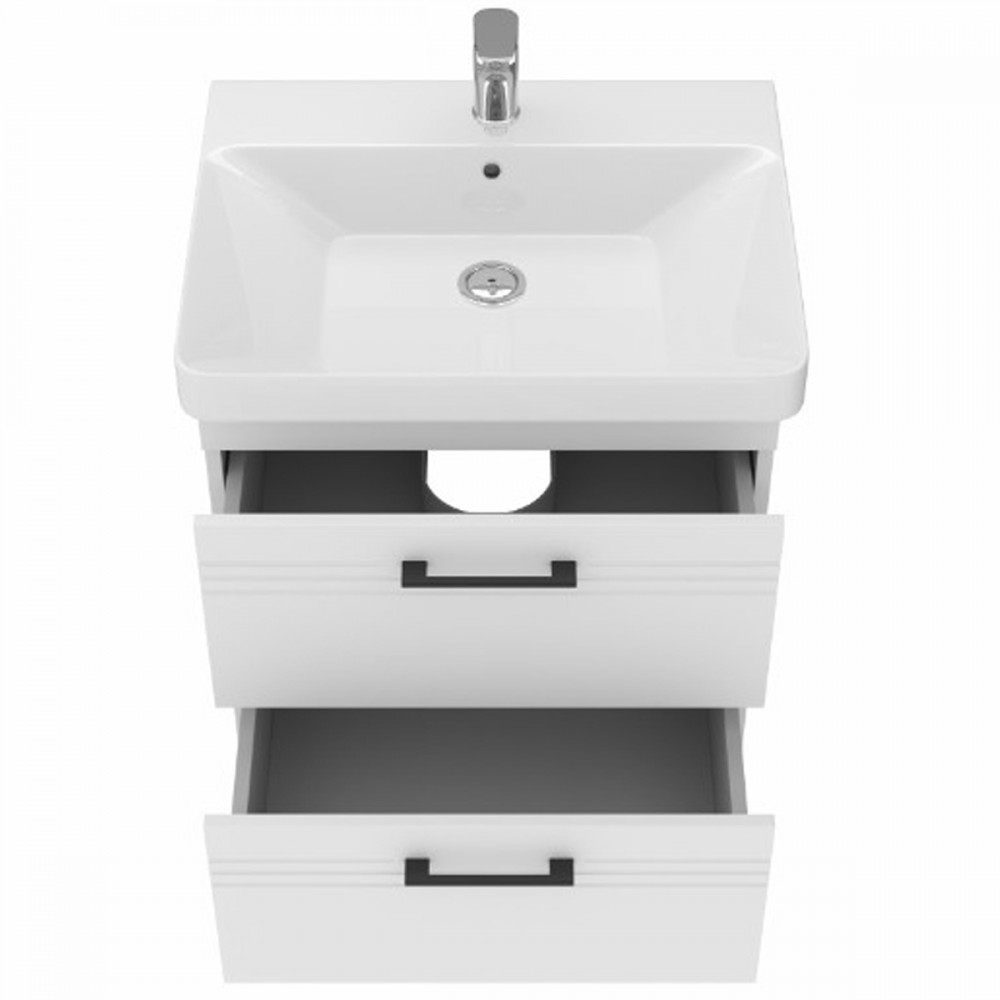Тумба Devit Urbanis 454060W 60 см с раковиной и черными ручками, белая