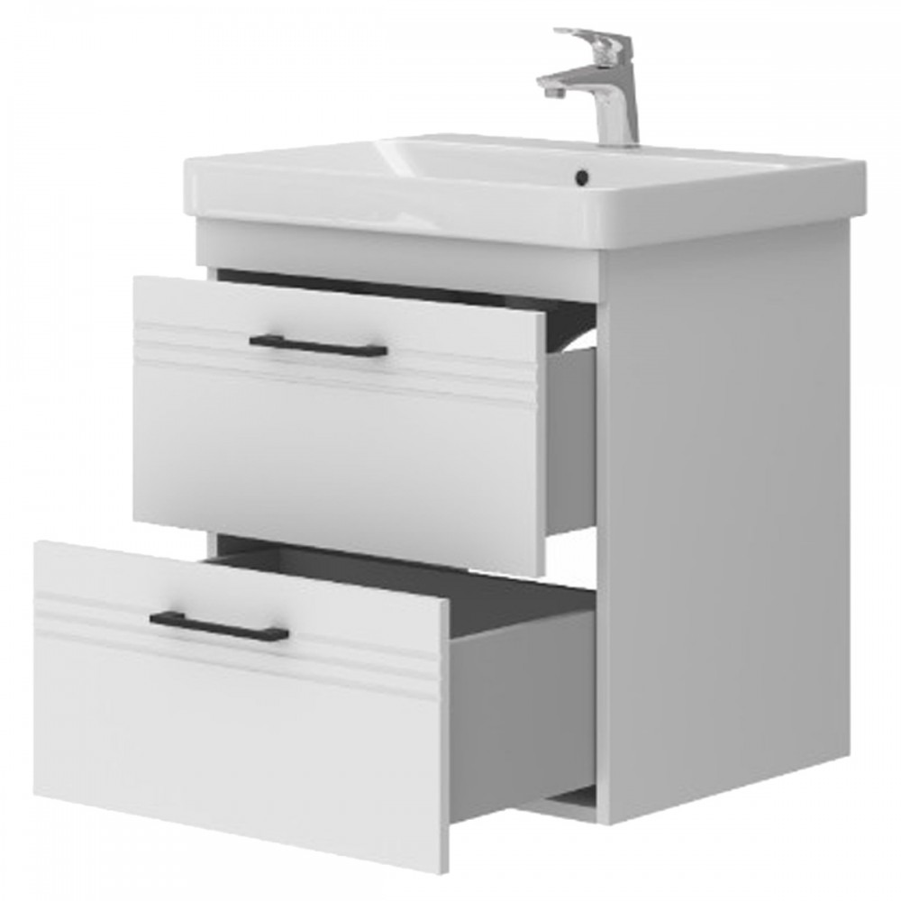 Тумба Devit Urbanis 454060W 60 см с раковиной и черными ручками, белая