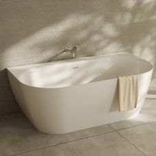 Ванна зі штучного каменю Vayer Scorpius Lite 160.086.043.1-3.0.3.X.X 160x86 см з переливом та сифоном, біла