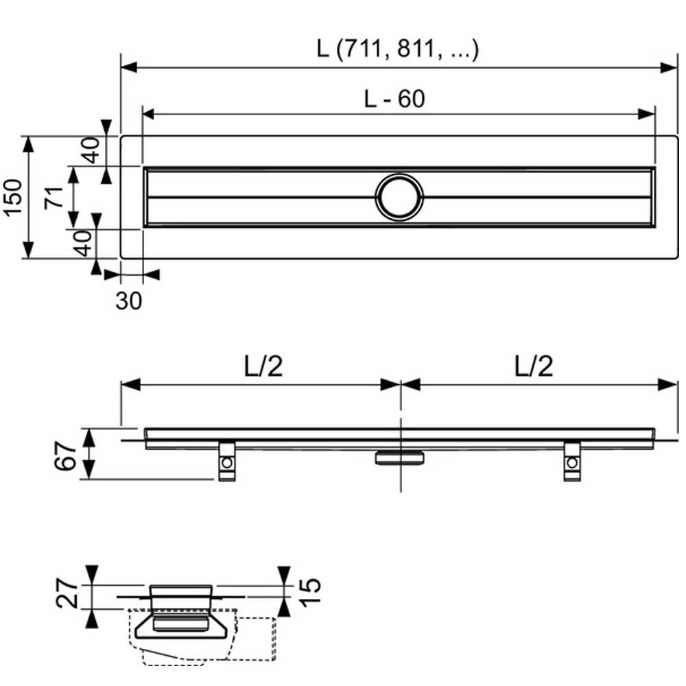 Корпус душевого канала TECE Drainline 600700 700 мм
