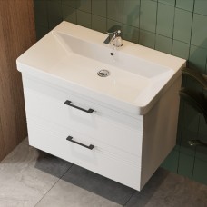 Тумба Devit Urbanis 454080W 80 см с раковиной и черными ручками, белая Тумба Devit Urbanis 454080W 80 см с раковиной и черными ручками, белая