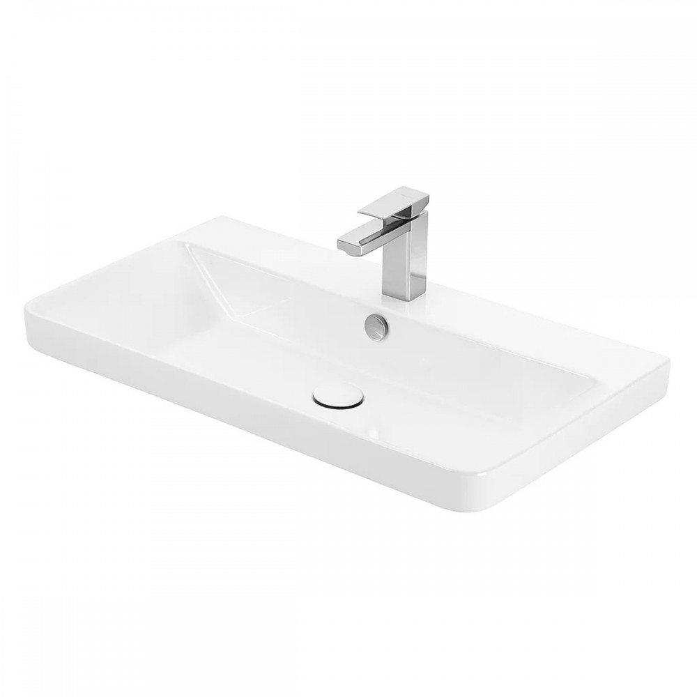 Тумба Devit Urbanis 454080W 80 см с раковиной и черными ручками, белая