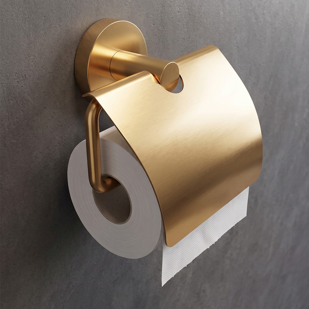 Держатель для туалетной бумаги с крышкой Devit Flow DFL40000618BG, цвет Brushed Gold PVD