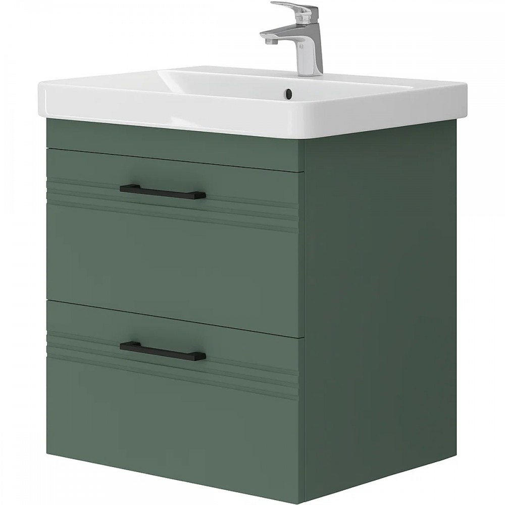 Тумба Devit Urbanis 454060E 60 см с раковиной и черными ручками, изумрудная