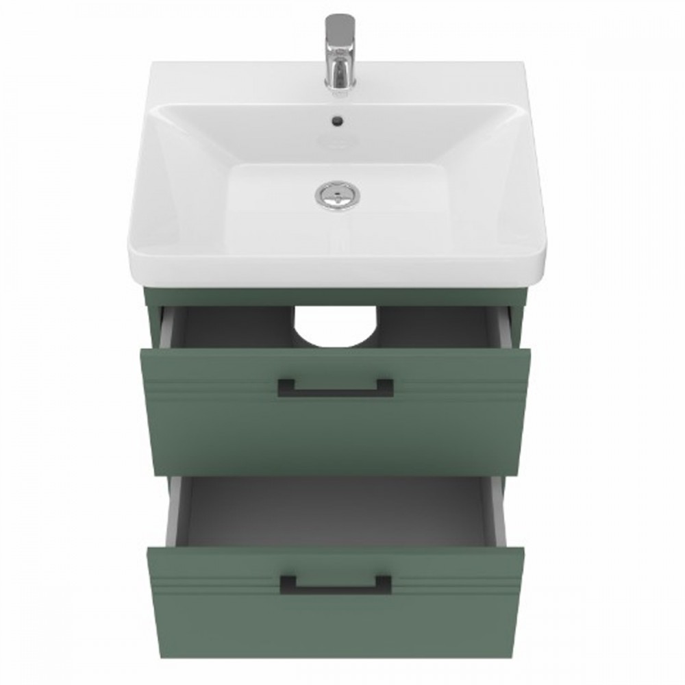 Тумба Devit Urbanis 454060E 60 см с раковиной и черными ручками, изумрудная