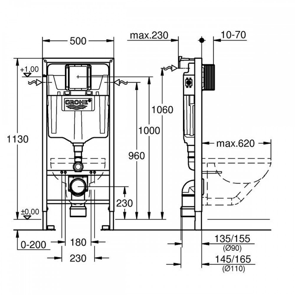 Инсталляция для унитаза Grohe Rapid SL 38536001 1,13м с крепежом