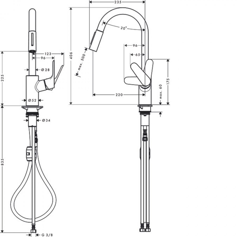 Смеситель для кухни Hansgrohe Focus 31815000 с выдвижным душем, хром