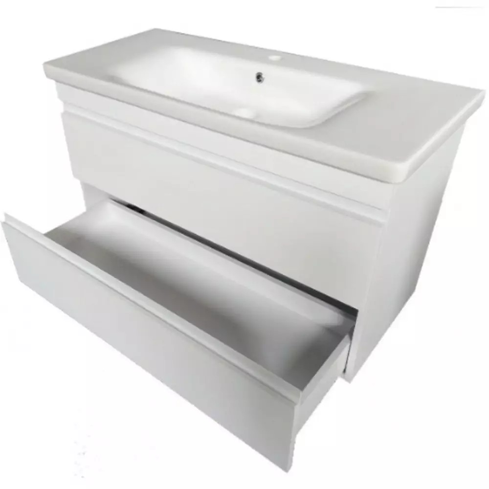 Тумба Devit Frame 753100W 100 см с раковиной и сифоном, белая глянцевая