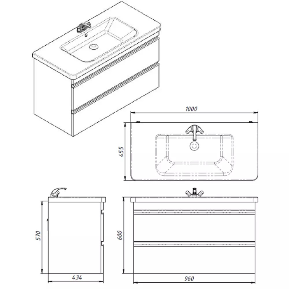 Тумба Devit Frame 753100W 100 см с раковиной и сифоном, белая глянцевая