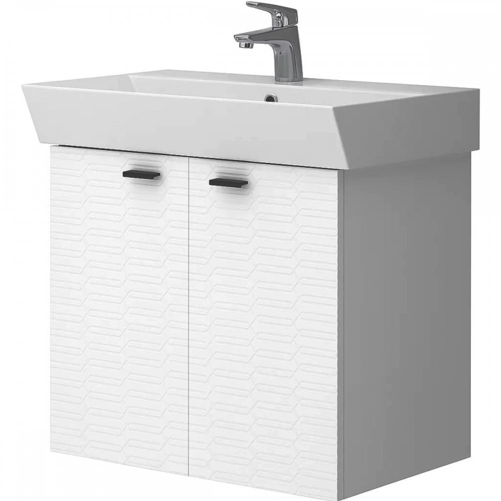 Тумба Devit Flow 484060W 60 см с умывальником и ручками, белый матовый
