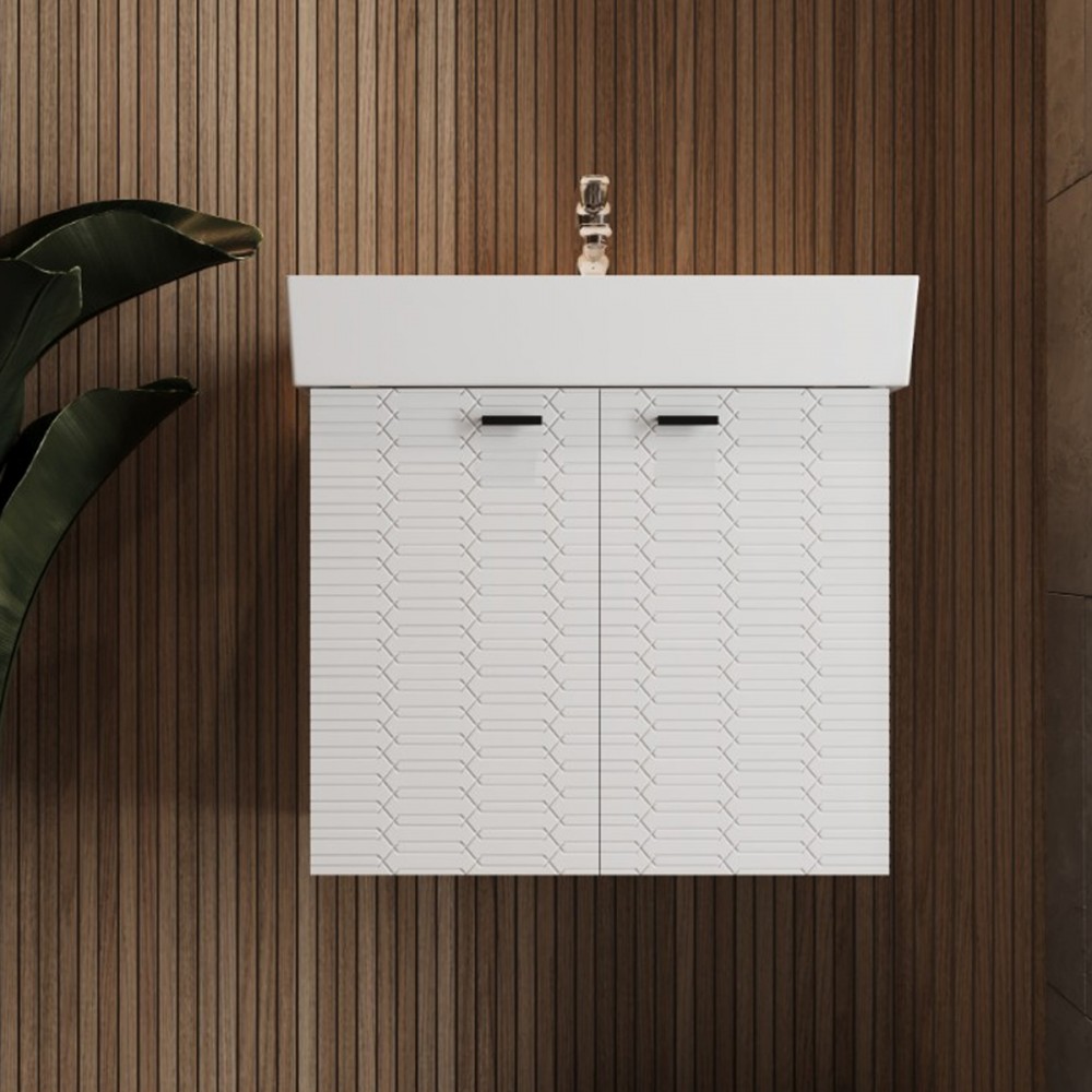 Тумба Devit Flow 484060W 60 см с умывальником и ручками, белый матовый