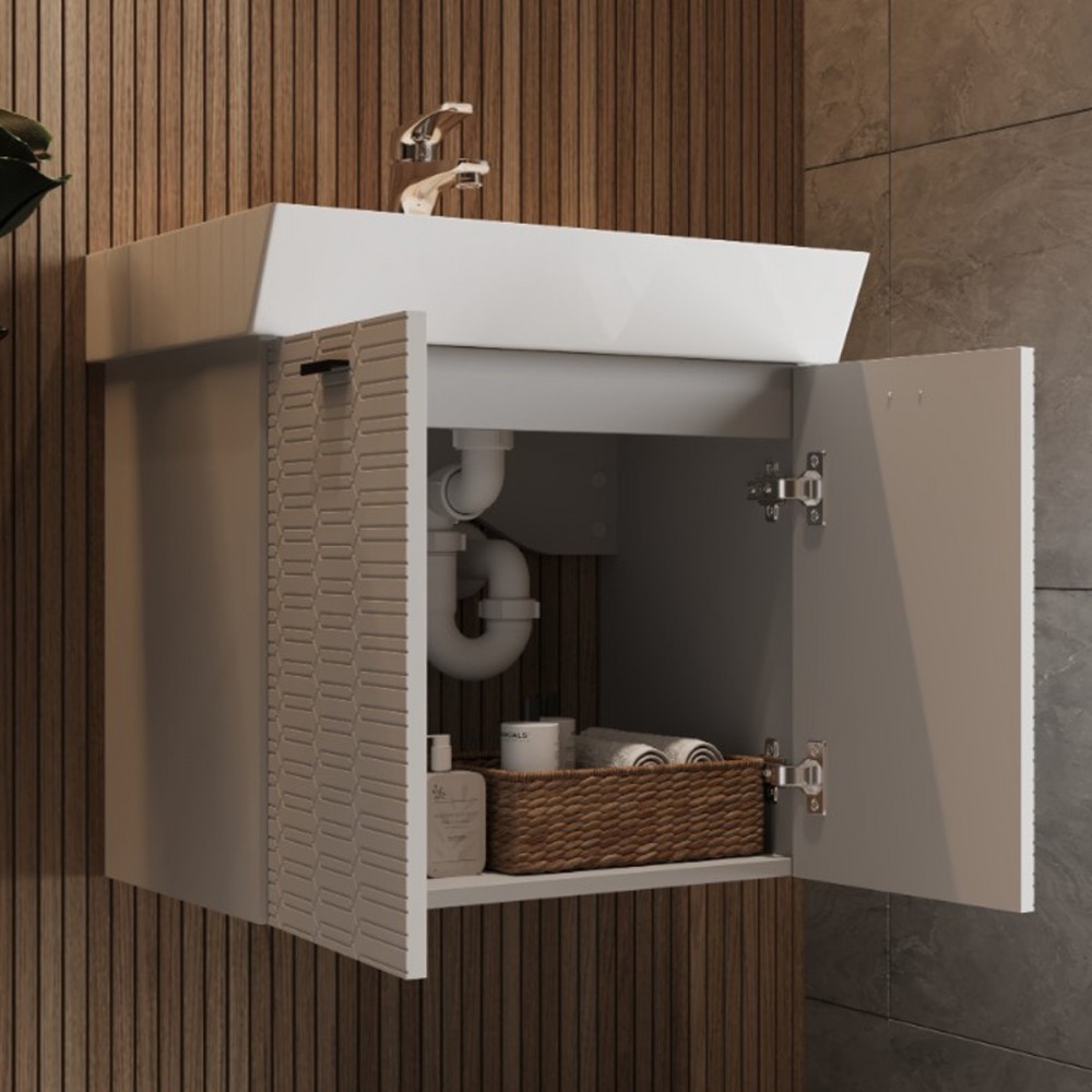 Тумба Devit Flow 484060W 60 см с умывальником и ручками, белый матовый