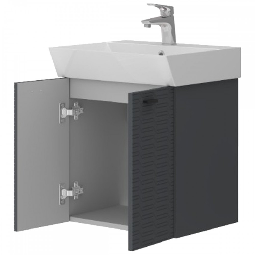 Тумба Devit Flow 484050A 50 см с умывальником и ручками, антрацит матовый
