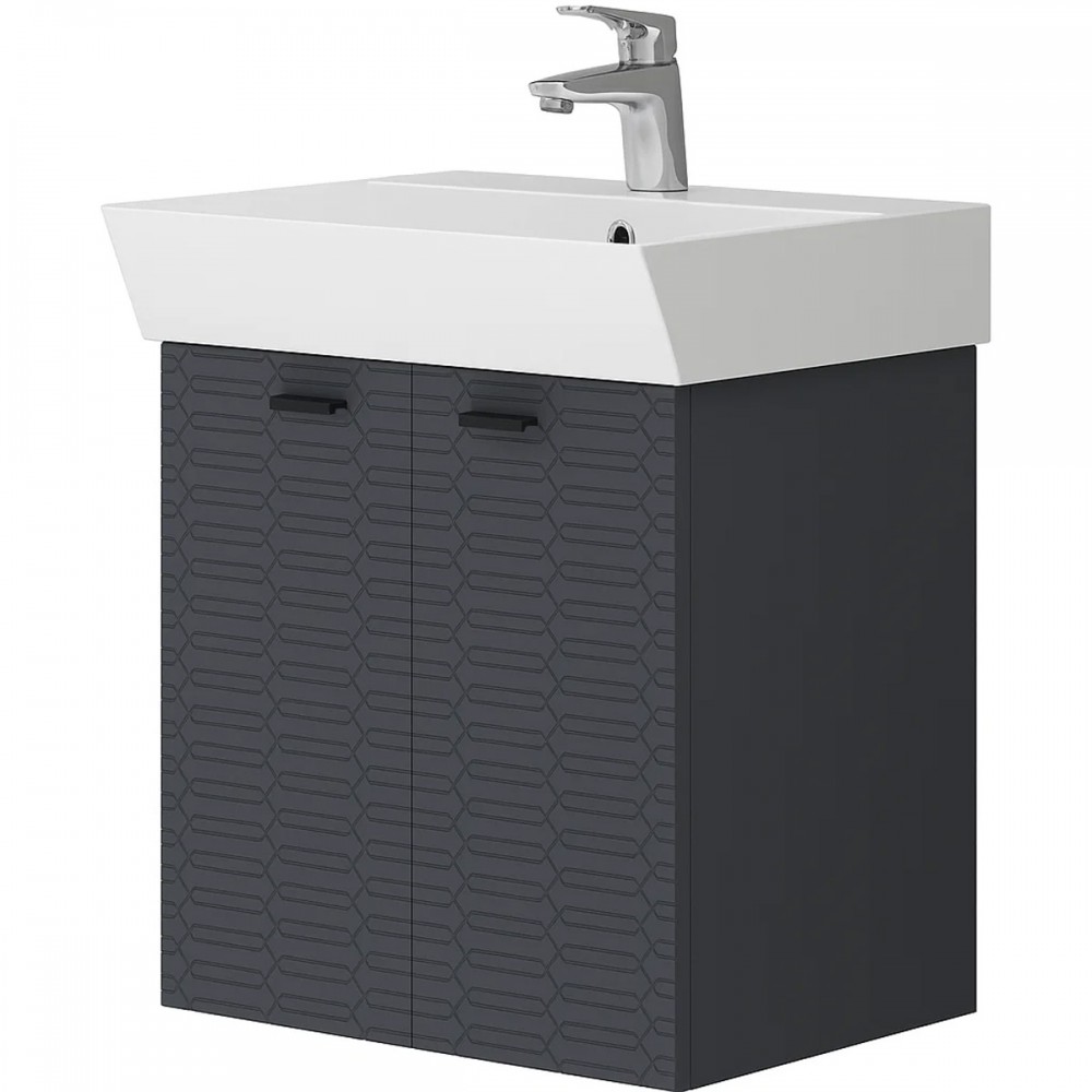 Тумба Devit Flow 484050A 50 см с умывальником и ручками, антрацит матовый