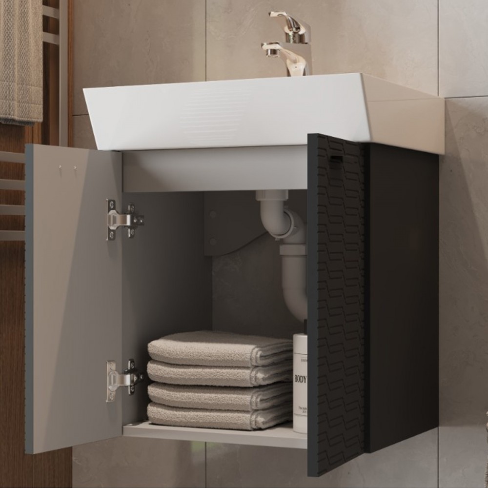Тумба Devit Flow 484050A 50 см с умывальником и ручками, антрацит матовый