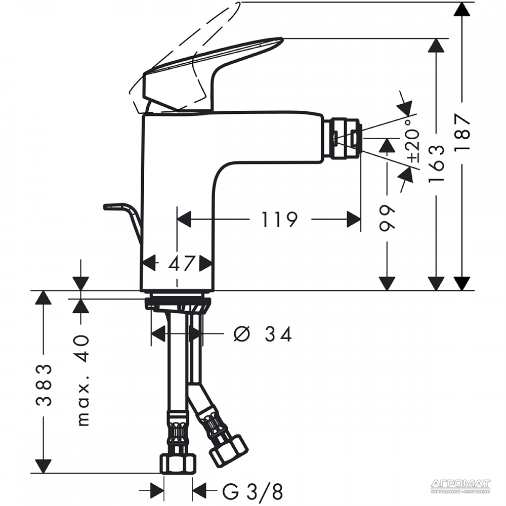 Смеситель для биде Hansgrohe Logis 71200000 с донным клапаном, хром