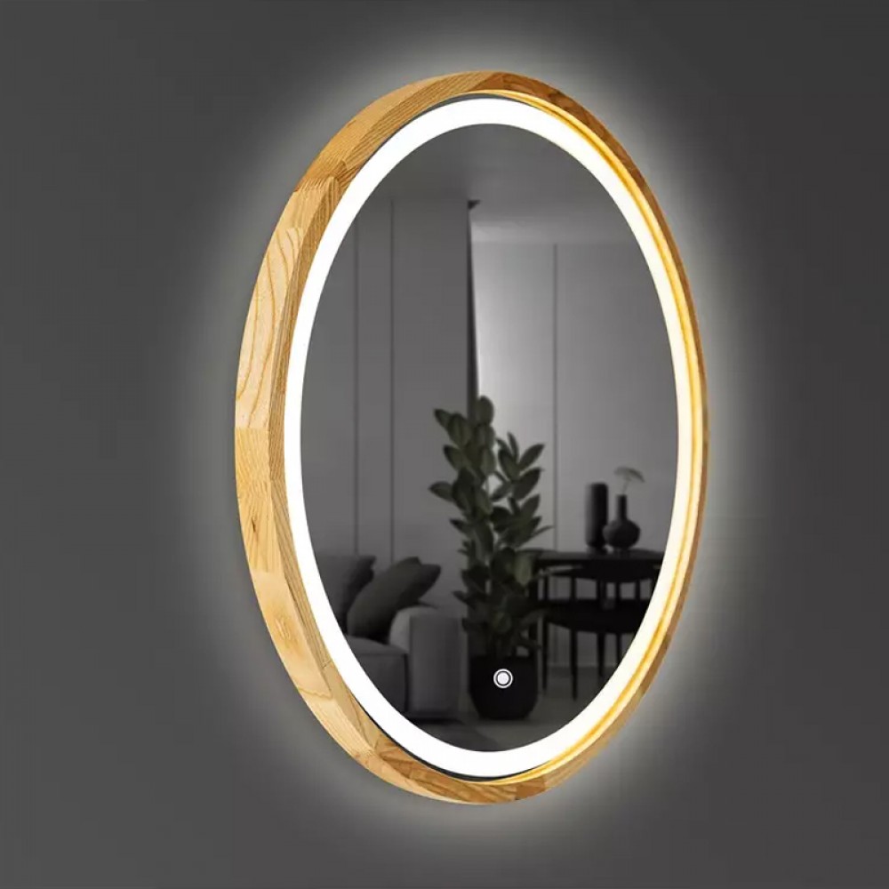 Зеркало Luxury Wood Perfection Slim с подсветкой LED, дуб натуральный, сенсорная кнопка-димер, 650х650мм