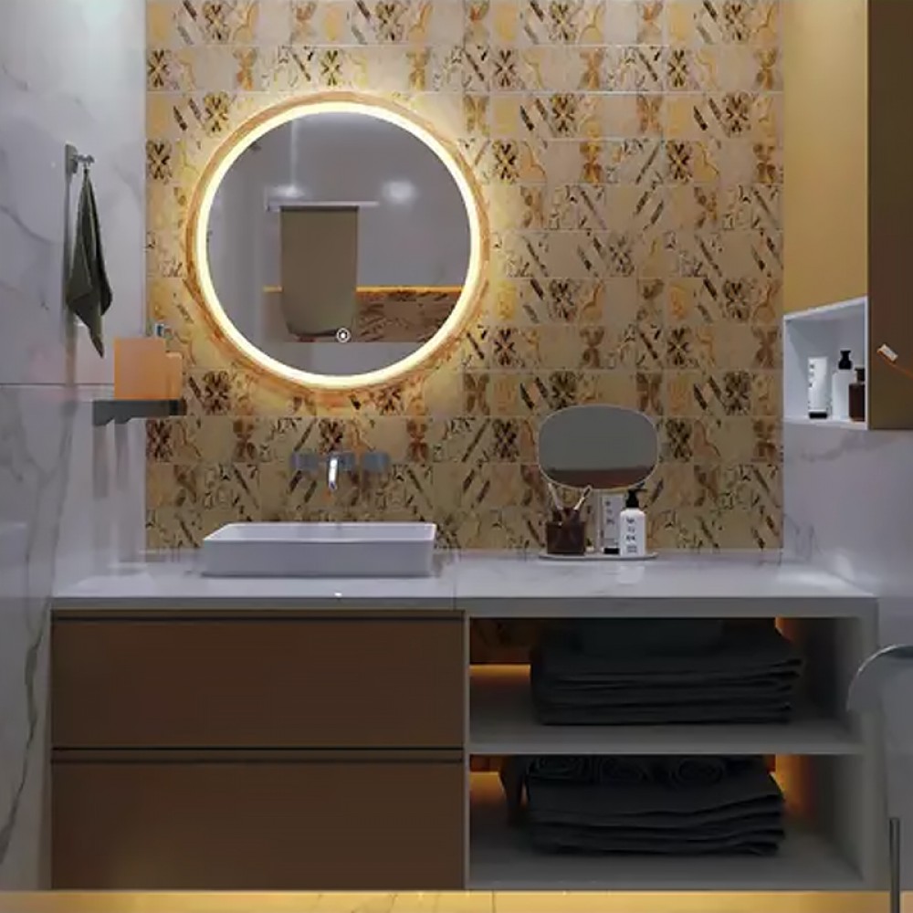 Зеркало Luxury Wood Perfection Slim с подсветкой LED, дуб натуральный, сенсорная кнопка-димер, 650х650мм