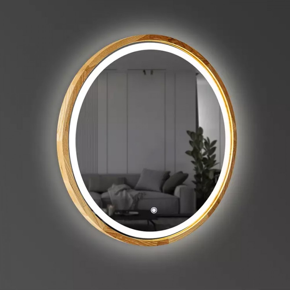 Зеркало Luxury Wood Perfection Slim с подсветкой LED, дуб натуральный, сенсорная кнопка-димер, 650х650мм