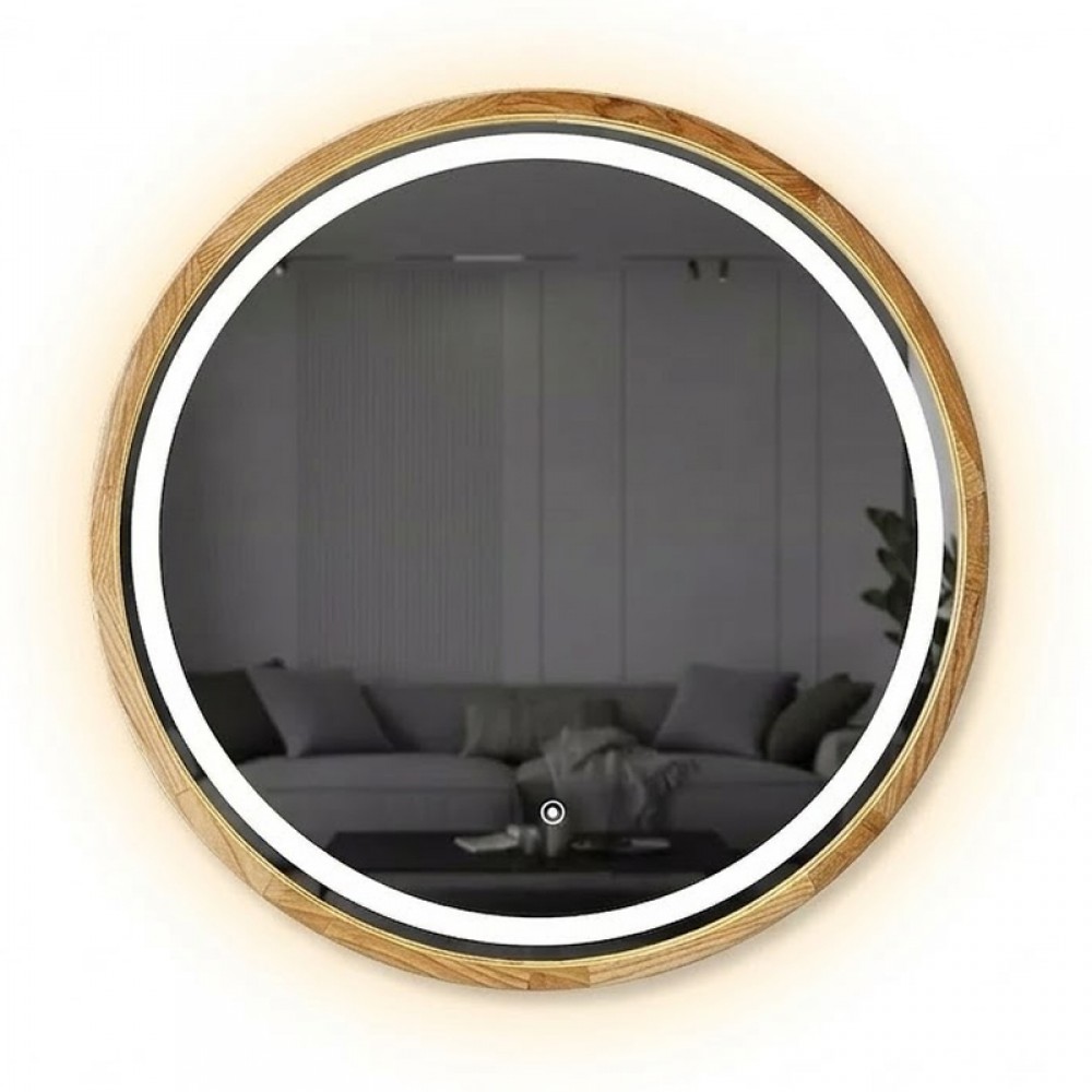 Зеркало Luxury Wood Perfection Slim с подсветкой LED, дуб натуральный, сенсорная кнопка-димер, 650х650мм