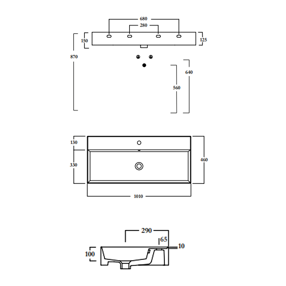 Раковина Olympia Drop DRP4310VT101 100 см белый глянец