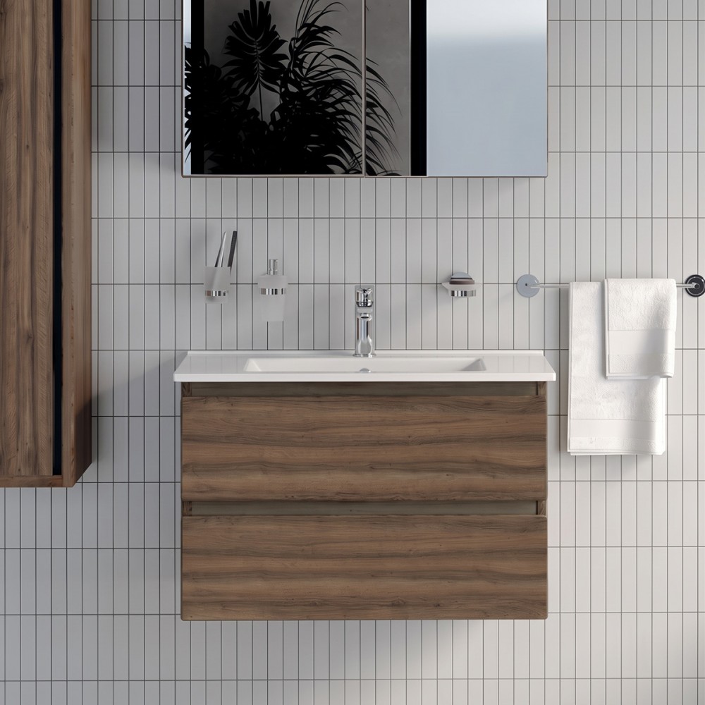 Тумба Creavit Alinda AD0080.10.VV 80 см с раковиной SU, Walnut (грецкий орех)