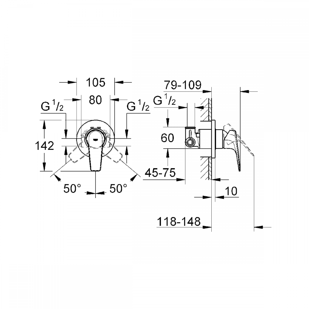 Смеситель скрытого монтажа для душа Grohe Bau Flow 29046000