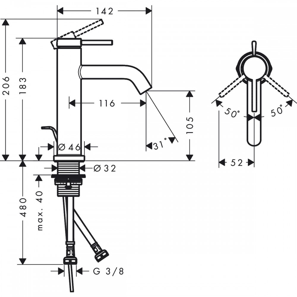 Смеситель для раковины Hansgrohe Tecturis S 73310700 с донным клапаном, белый матовый