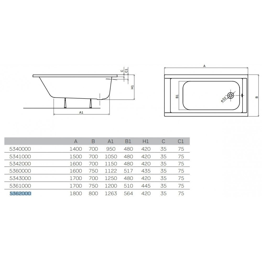 Ванна акриловая Kolo Supero 5362000 180x80 см с ножками SN14