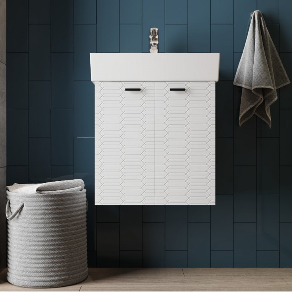 Тумба Devit Flow 484050W 50 см с умывальником и ручками, белый матовый