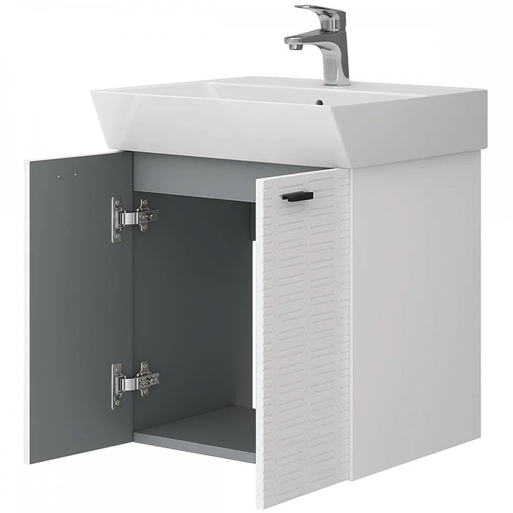 Тумба Devit Flow 484050W 50 см с умывальником и ручками, белый матовый
