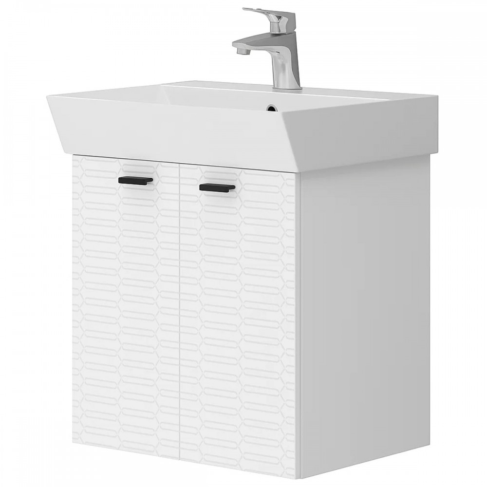 Тумба Devit Flow 484050W 50 см с умывальником и ручками, белый матовый
