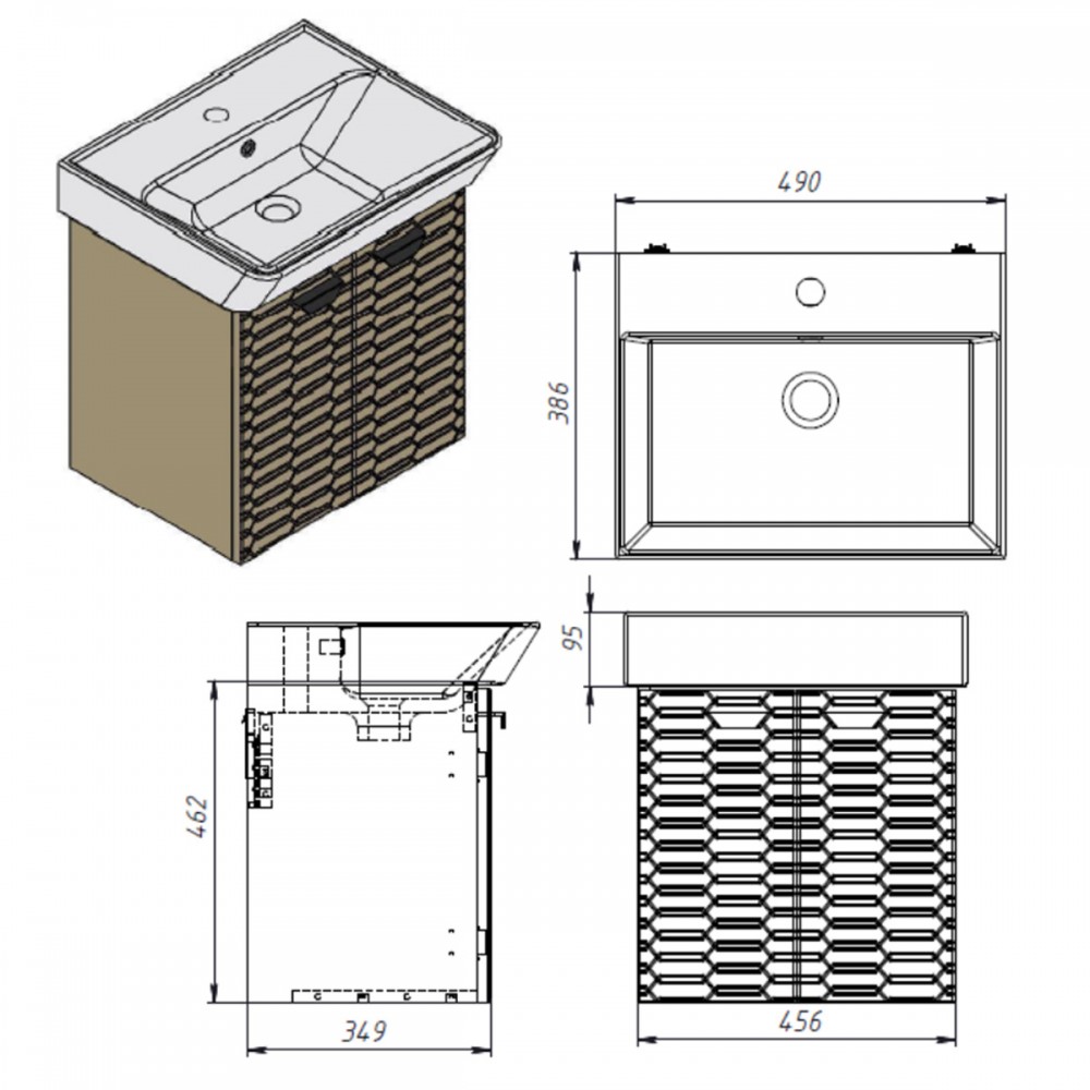 Тумба Devit Flow 484050W 50 см с умывальником и ручками, белый матовый