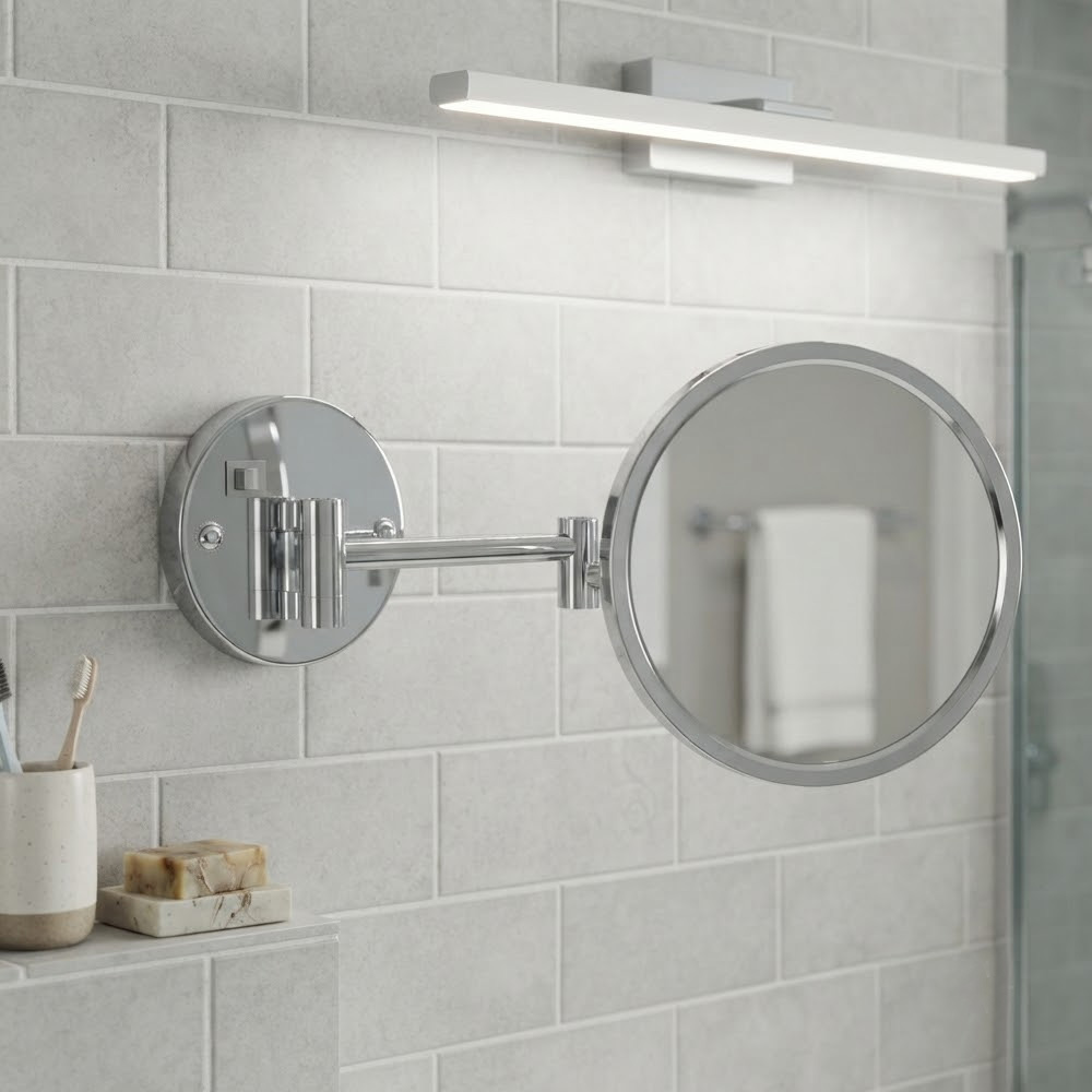 Косметическое зеркало с подсветкой Devit Flow DFL53071002C, увеличение х3, подключение 220В, цвет: хром
