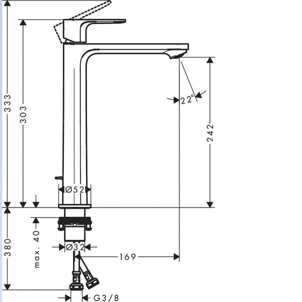 Смеситель для раковины Hansgrohe Rebris E 72591000 240 CoolStart EcoSmart+ с донным клапаном