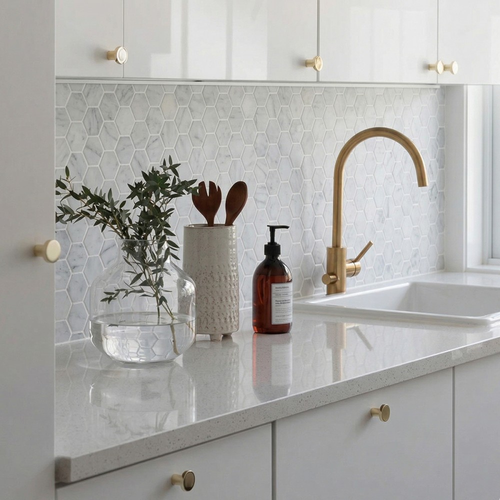 Мозаика Mozaico De Lux C-Mos Hexagon Bianco Carrara Pol 30,5х30,5 см