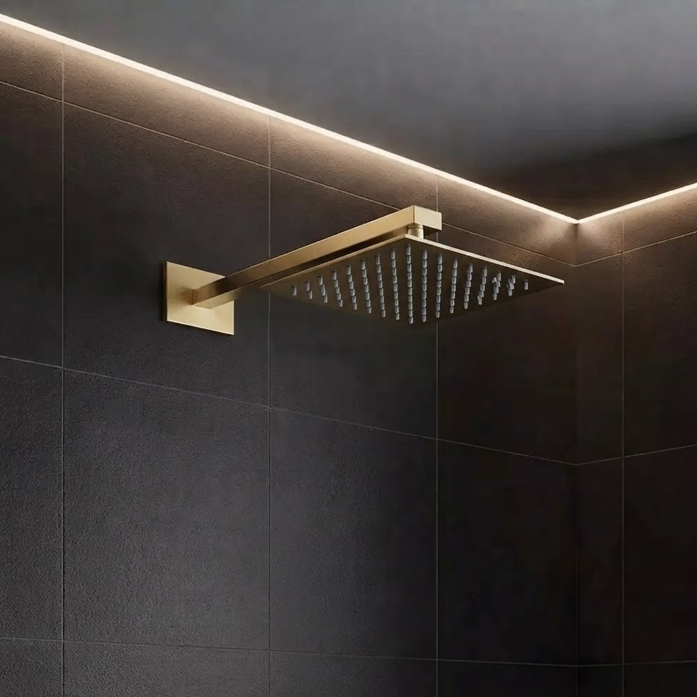 Верхняя душевая лейка Devit Flow D113000000120BG, 250x250 мм с кронштейном, brushed gold