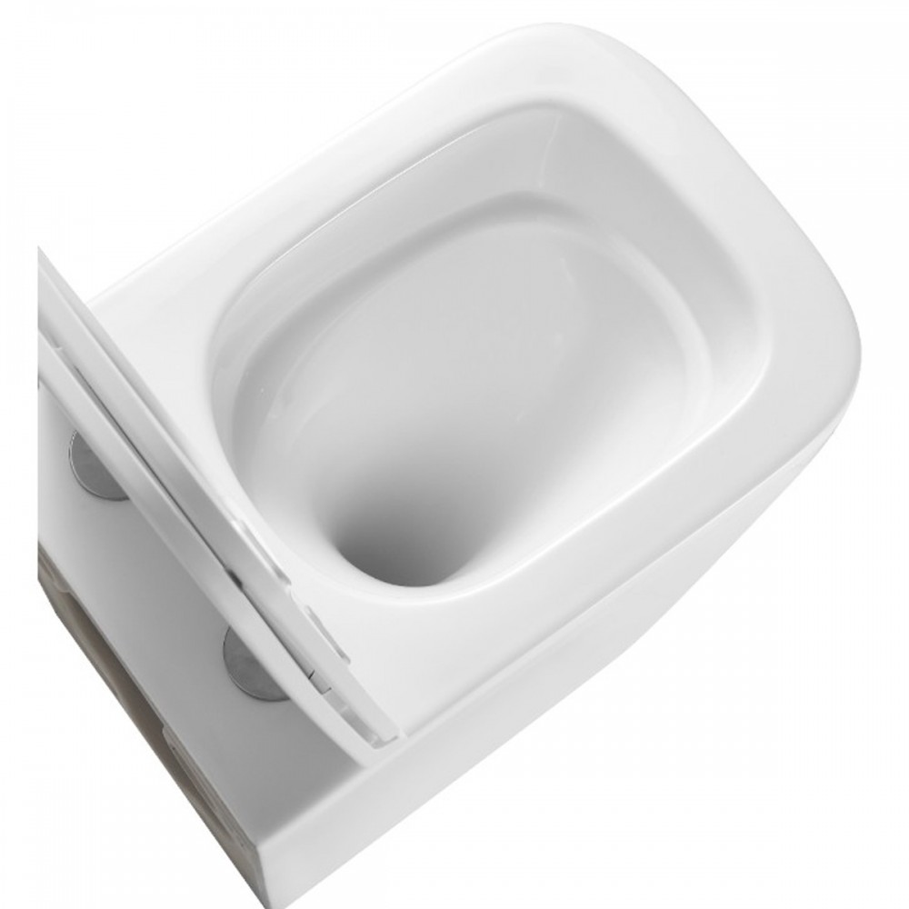 Унитаз подвесной Devit Flow square DFL0520111W безободковый с крышкой soft-close и Vortex Flush, белый глянец