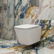 Унітаз підвісний Devit Flow square DFL0520111W безобідковий з кришкою soft-close та Vortex Flush, білий глянець