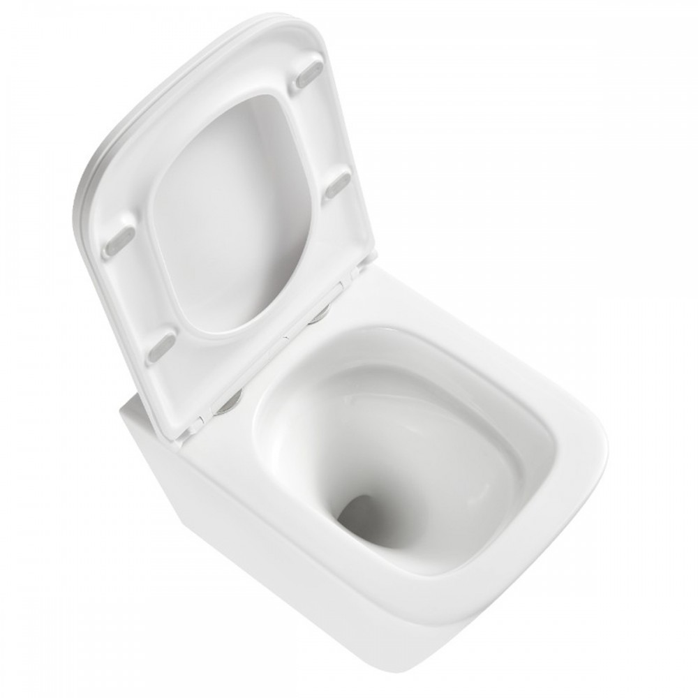 Унитаз подвесной Devit Flow square DFL0520111W безободковый с крышкой soft-close и Vortex Flush, белый глянец