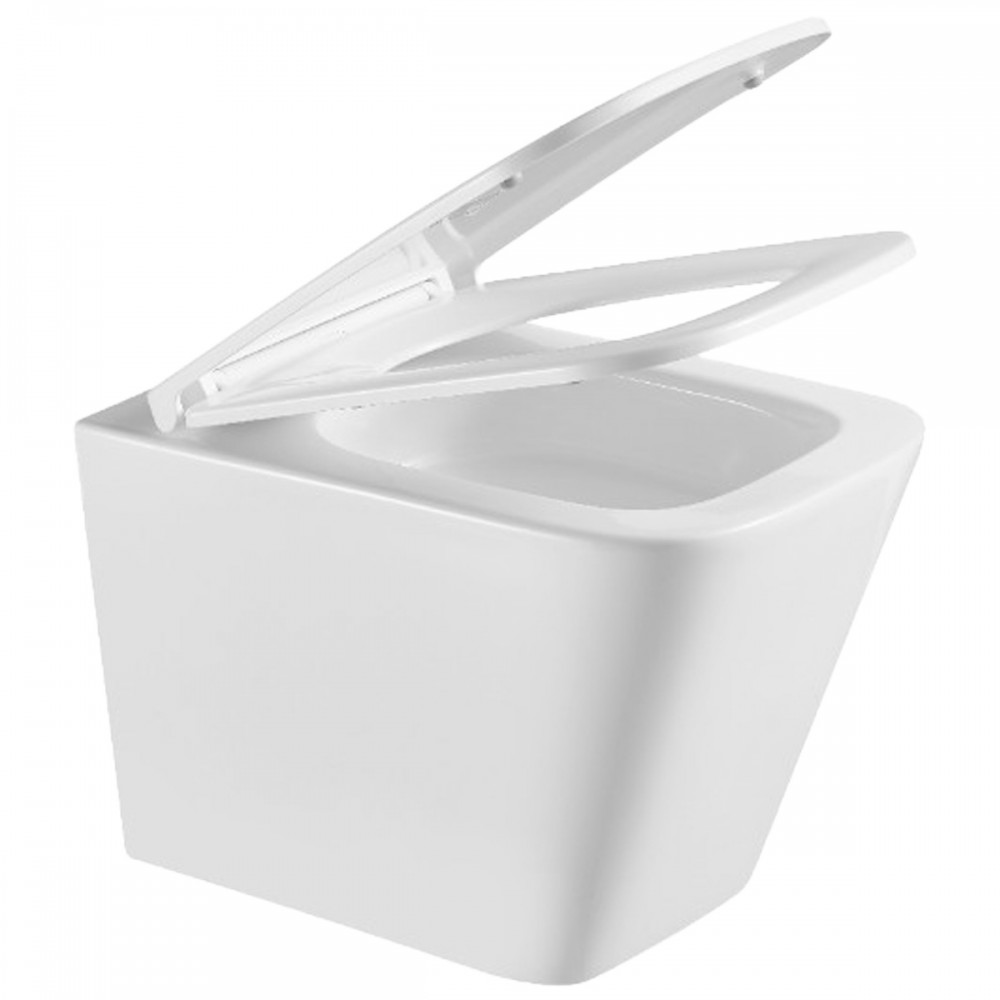 Унитаз подвесной Devit Flow square DFL0520111W безободковый с крышкой soft-close и Vortex Flush, белый глянец