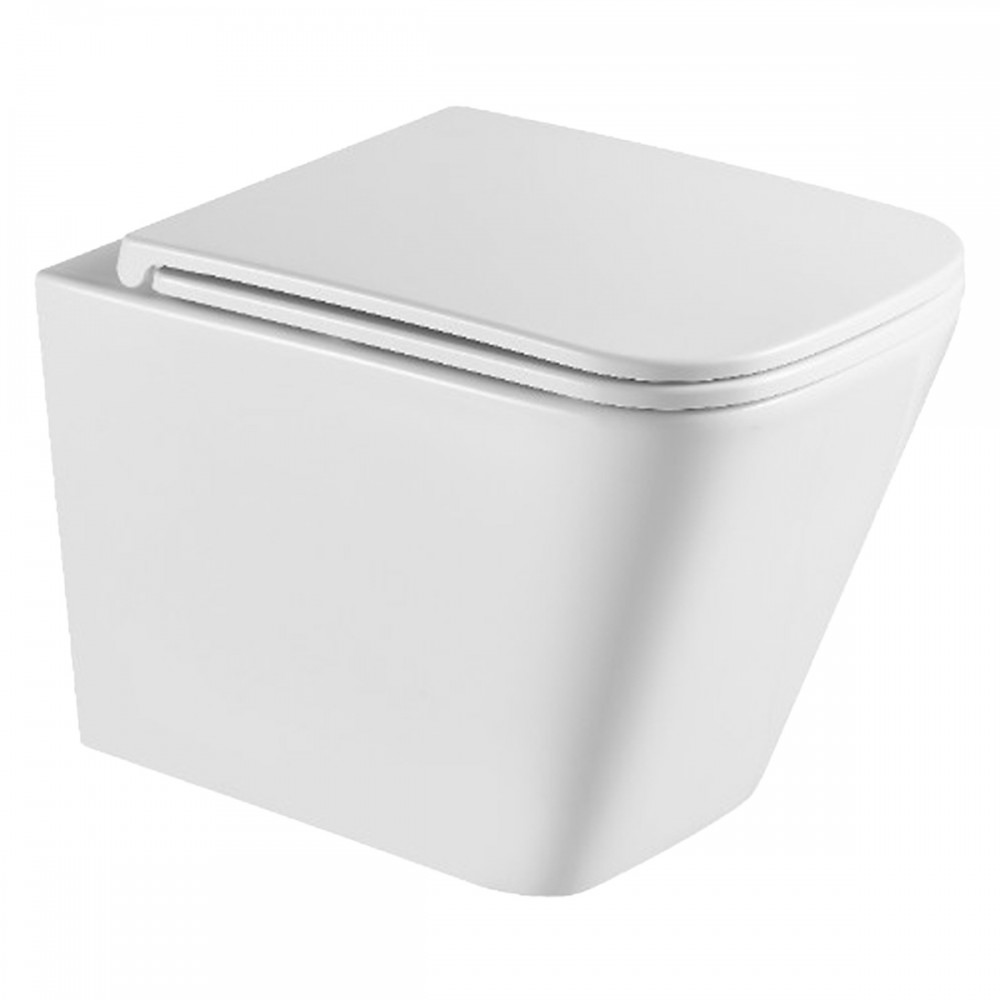 Унитаз подвесной Devit Flow square DFL0520111W безободковый с крышкой soft-close и Vortex Flush, белый глянец