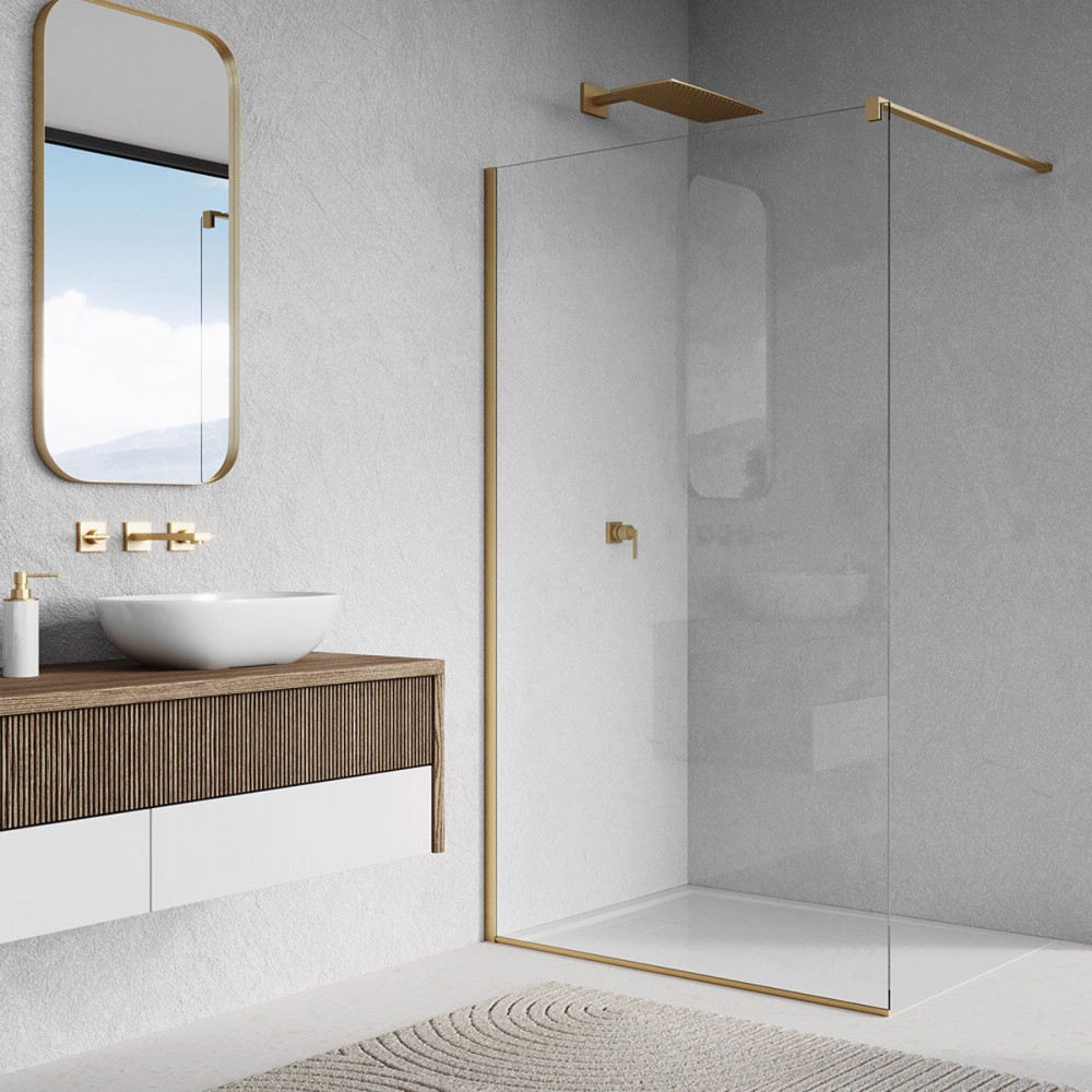 Душевая стенка Walk-in Ronal Easy STR4P1201307 120х200 см профиль матовое золото, стекло прозрачное
