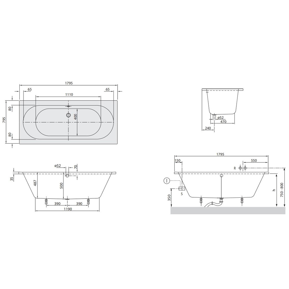 Ванна акриловая Villeroy&Boch O. Novo/Cassandra uBA180CAS2V-01 180х80 см