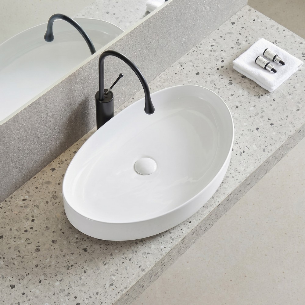 Раковина Devit Flow DFL3310100W 65,5 см для установки на столешницу, без перелива, белая
