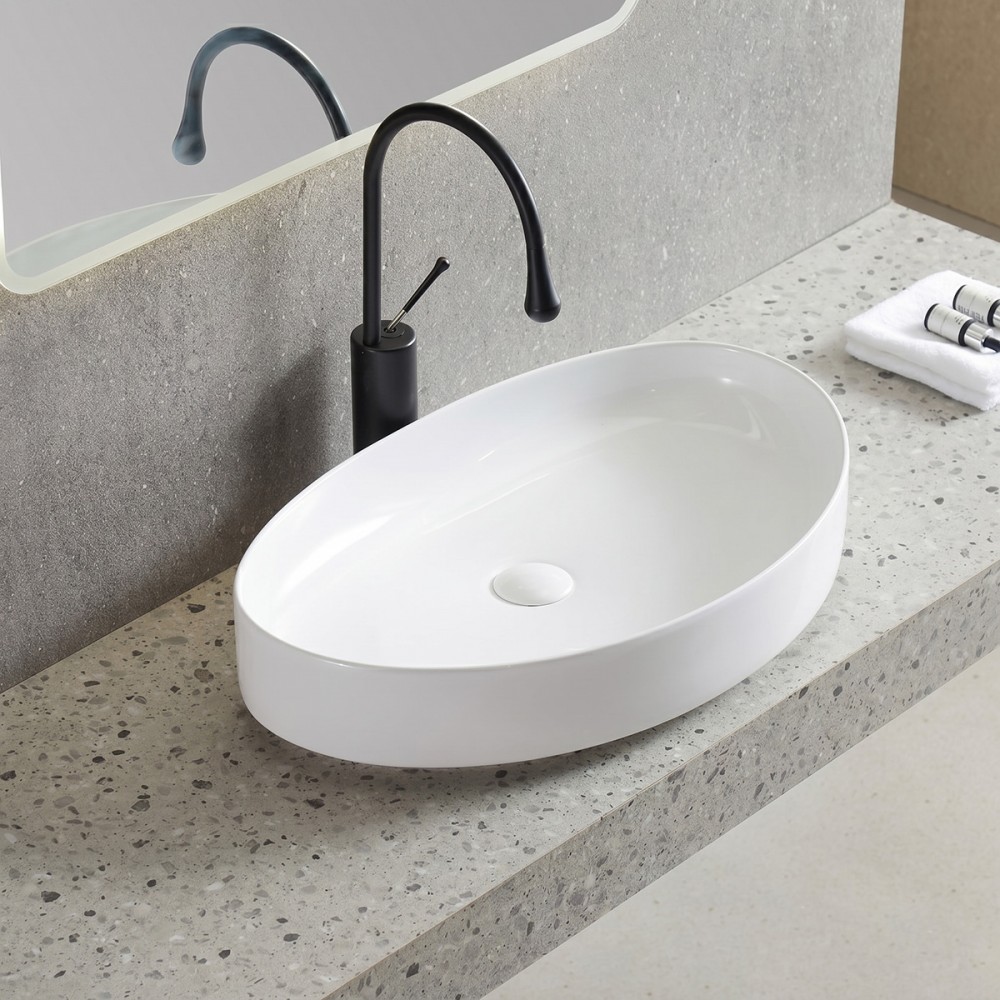 Раковина Devit Flow DFL3310100W 65,5 см для установки на столешницу, без перелива, белая