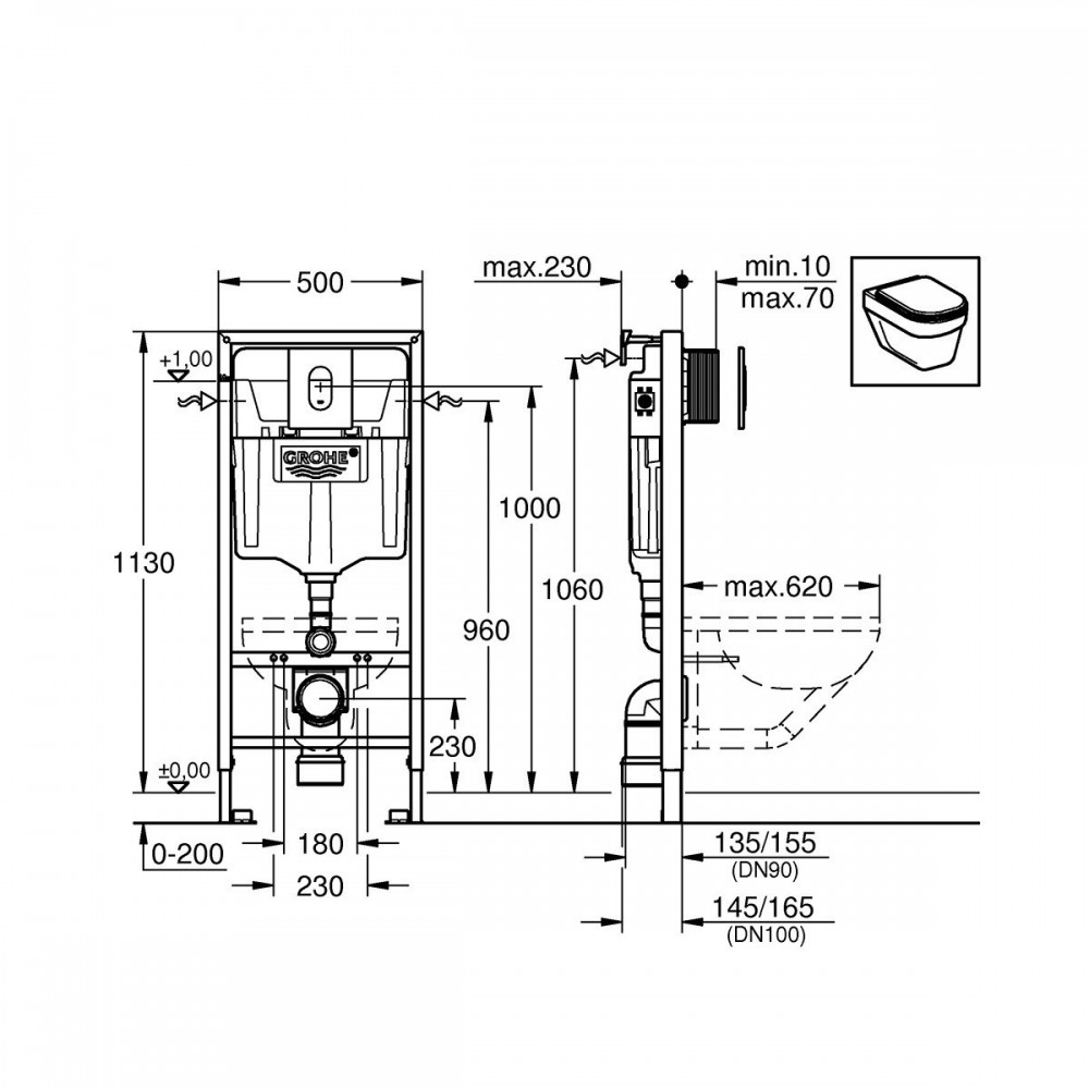 Инсталляция для унитаза Grohe Rapid SL 38929000 с клавишей Arena Cosmopolitan хром