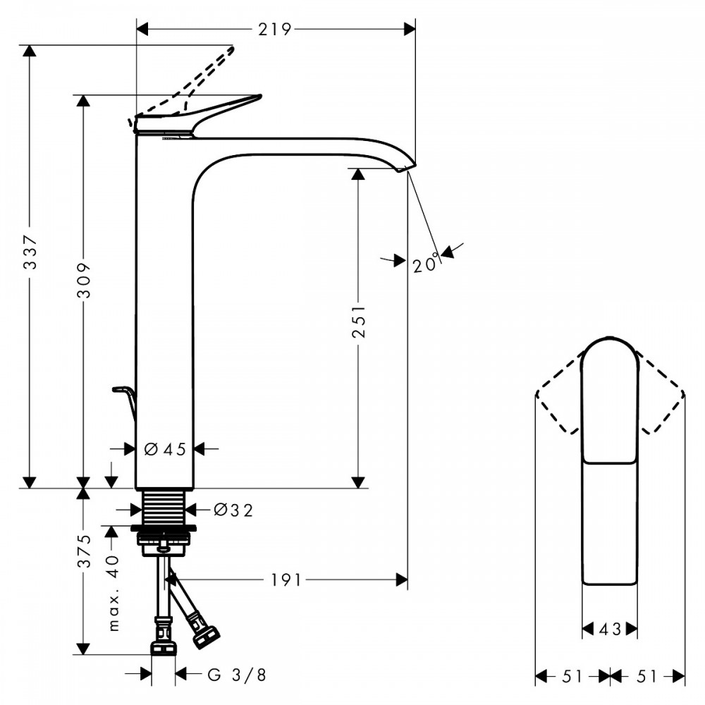 Смеситель для раковины Hansgrohe Vivenis 75040340 с донным клапаном, черный хром брашированный
