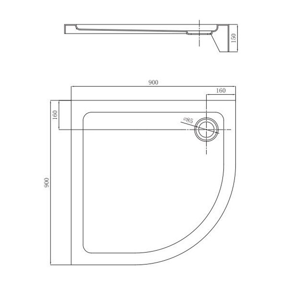 Душевой поддон Primera Frame STQ2090 90х90х15 см четверть круга